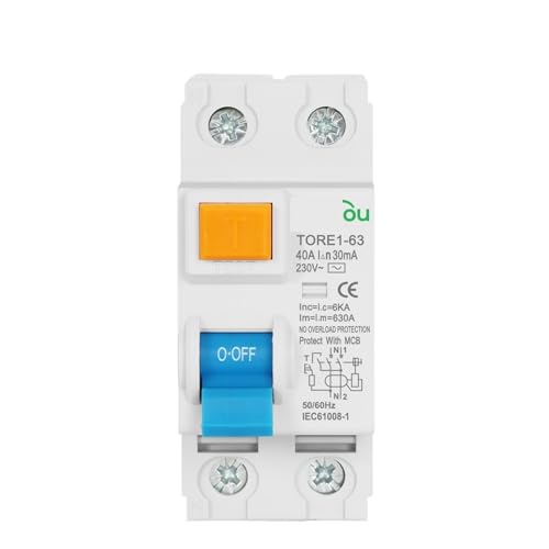 2P 16A 63A 10mA 30mA 100mA 6KA RCD 230V Elektromechanischer Fehlerstromschutzschalter Differentialschutzschalter Sicherheitsschalter(2Pole 10mA,50A) von ZMGYF