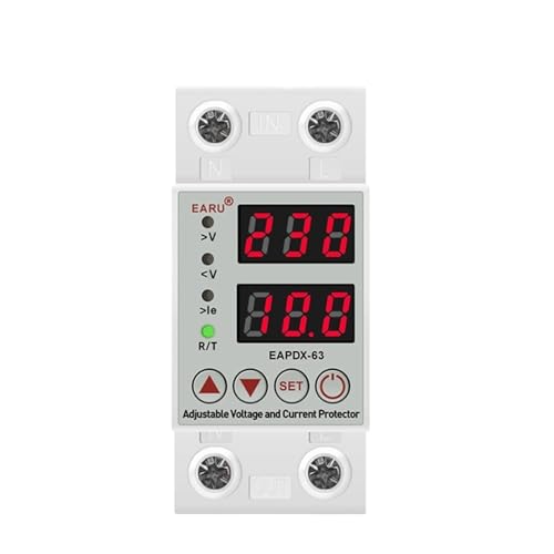 AC 40A 63A 230V DIN-Schiene einstellbar Überspannung Unterspannungsschutzgerät Schutzrelais Überstromschutzgrenze(Voltage Current Kwh,63A) von ZMGYF