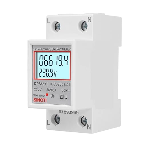 Digitaler einphasiger Energiezähler, LCD-Display, 220 V, 230 V, elektrischer Energiemonitor, Din-Schiene, 50–60 Hz, super energiesparend for den Innenbereich(StyleA) von ZMGYF
