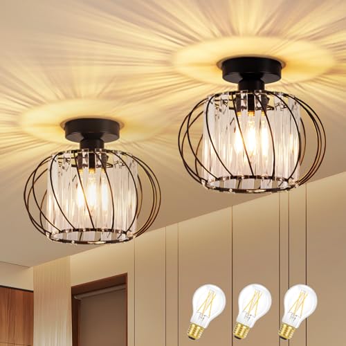 ZMH 2ER Deckenlampe Küche Deckenlecuhte Flur - Küchenlampe Vintage Kristall E27 Flurlampe mit Metall Rahmen Schwarz Modern Design mit 3 ×4W E27 2700K Leuchtmittel für Hotel Wohnzimmer Balkon ZMH 2ER Deckenlampe Küche Deckenlecuhte Flur - Küchenlampe Vintage Kristall E27 Flurlampe mit Metall Rahmen Schwarz Modern Design mit 3 ×4W E27 2700K Leuchtmittel für Hotel Wohnzimmer Balkon von ZMH