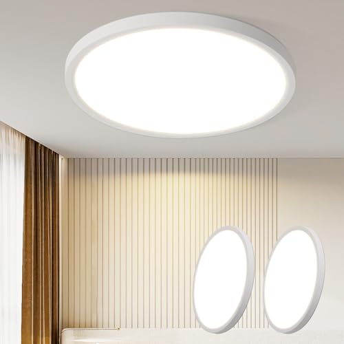 ZMH 2ER Deckenlampe LED Deckenleuchte Flach - Ø30cm Badezimmerlampe Badezimmer Dimmbar Rhombenplatte Augenschutz Küchenlampe Rund Weiß 24W Flurlampe Badlampe für Bad Küche Flur Schlafzimmer von ZMH