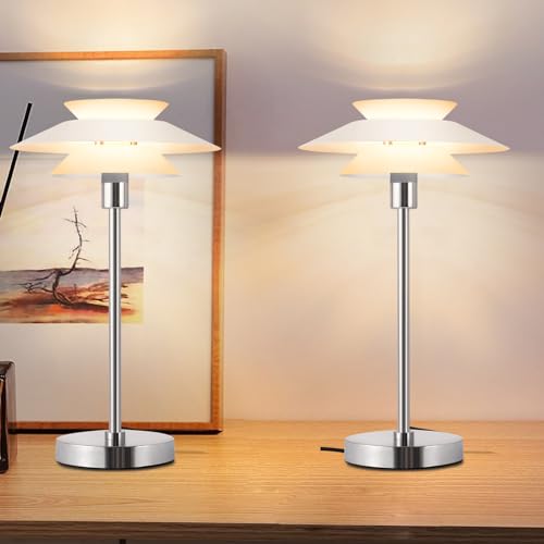 ZMH 2ER Nachttischlampe Wohnzimmer Tischlampe Moderne Weiß Tischleuchte Vintage E14 1 Flammig Nachtlampe für Schlafzimmer Arbeitzimmer Schreibtisch Kinderzimmer ohne Leuchtmittel von ZMH