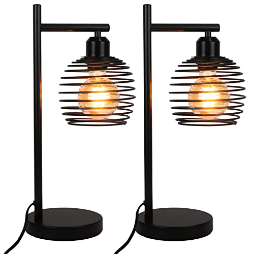 ZMH 2ER Tischlampe Vintage Nachttischlampe E27 - Schwarz Schlafzimmer industrial Tischleuchte aus Metall Max. 60W Retro Schreibtischlampe für Wohnzimmer Bedside Kinderzimmer Büro/inkl. Schalter von ZMH