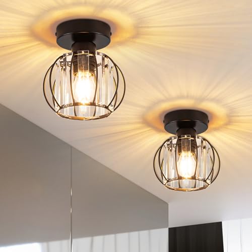 ZMH 2er Deckenlampe Modern Deckenleuchte Kristall: Schwarz Flurlampe E27 Vintage Küchenlampe mit Metall Rahmen Innen Deckenbeleuchtung für Flur Küche Balkon Wohnzimmer Hotel (Ohne Leuchtmittel) von ZMH