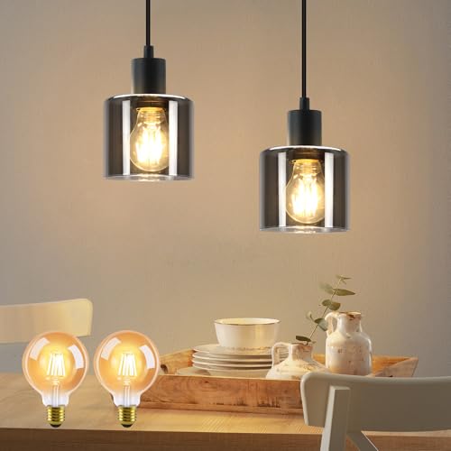 ZMH 2er LED Pendelleuchte Esstisch Hängelampe - Vintage Glas Hängeleuchte E27 Retro 1 Flammig Esstischlampe Schwarz Pendellampe für Wohnzimmer Schlafzimmer Esszimmer Küche, 2 x G80 Glühbirne inkl. ZMH 2er LED Pendelleuchte Esstisch Hängelampe - Vintage Glas Hängeleuchte E27 Retro 1 Flammig Esstischlampe Schwarz Pendellampe für Wohnzimmer Schlafzimmer Esszimmer Küche, 2 x G80 Glühbirne inkl. von ZMH