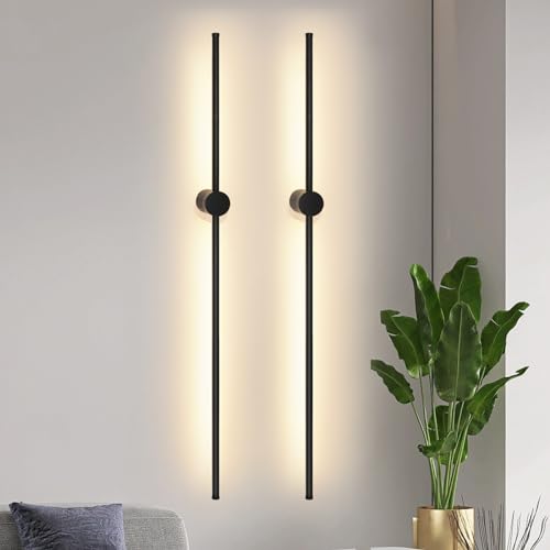 ZMH 2er LED Wandleuchte Innen Wandlampe - 100CM Lang Schwarz 8W Wohnzimmerlampe Schwenkbar Minimalistische Nachtlampe Warmweiß 3000K Bettlampe für Schlafzimmer Wohnzimmer Flur Arbeitszimmer von ZMH