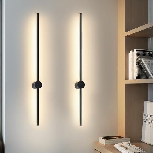 ZMH 2er LED Wandleuchte innen Wandlampe - 60CM Schwarz Modern Flurlampe Schwenkbar Design Treppenhauslampe Indirekt 3000K Warmweiß Wandbeleuchtung für Wohnzimmer Schlafzimmer Flur Treppenhaus Bett von ZMH