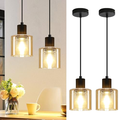 ZMH 2er Pendelleuchte Esstisch Hängelampe Vintage Esstischlampe Hängend E27 Hängeleuchte Schwarz 1 Flammig Esszimmerlampe Retro Industrial Pendellampe für Wohnzimmer Hotel Büro (ohne Leuchtmittel) von ZMH