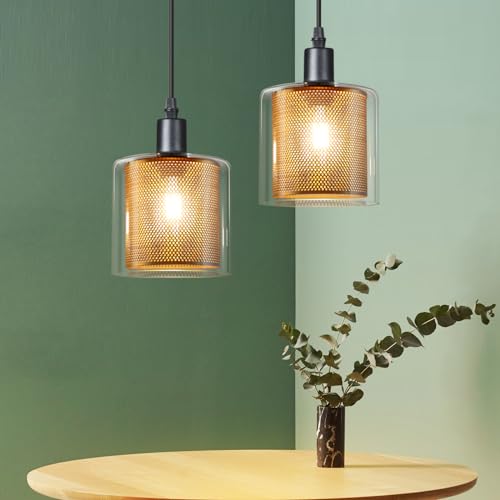 ZMH 2er Vintage Pendelleuchte esstisch Hängelampe - 1 Flammig E14 Max. 40W Hängeleuchte Retro Pendellampe aus Glas Metall Schwarz Gold Industrial Esstischlampe Küche Schlafzimmer Wohnzimmer Esszimmer von ZMH