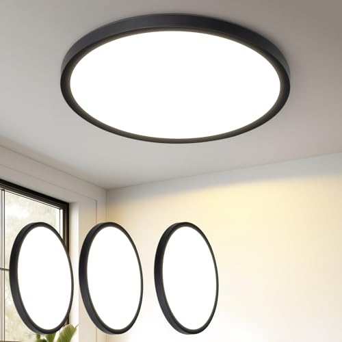 ZMH 3ER Deckenlampe LED Deckenleuchte Badezimmer - Ø18cm Badezimmerlampe Dimmbar Schwarz Augenschutz Rhombenplatte Badlampe Flach Rund Ultra Dünn Flurlampe 15W für Schlafzimmer Küche Flur Bad von ZMH