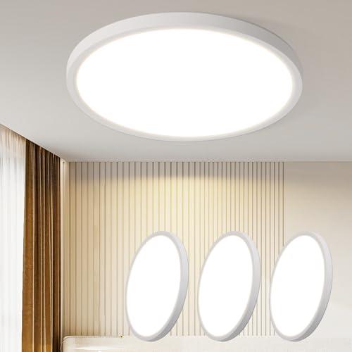 ZMH 3ER Deckenlampe LED Deckenleuchte Flach - Ø30cm Badezimmerlampe Badezimmer Dimmbar Rhombenplatte Augenschutz Küchenlampe Rund Weiß 24W Flurlampe Badlampe für Bad Küche Flur Schlafzimmer von ZMH