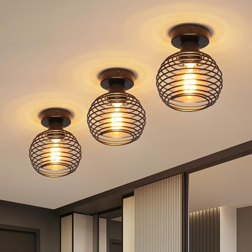 ZMH 3er Vintage Deckenleuchte Retro Schwarze Deckenlampe E27 Lampenfassung max. 40 Watt 1-flammig Industrielle Kronleuchter Ø160mm Runde Metall Lampenschirm Pefekt für Flur Balkon Gang Küche von ZMH