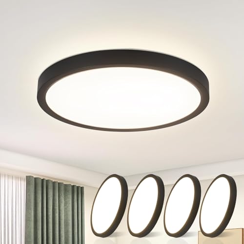 ZMH 4ER Deckenlampe LED Deckenleuchte Badezimmer - Badezimmerlampe Flach 15W Küchenlampe Schwarz Flurlampe 4000K Küche Deckenbeleuchtung Rund Badlampe Decke Ø18cm für Flur Bad Schlafzimmer von ZMH