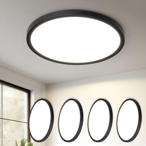 ZMH 4ER Deckenlampe LED Deckenleuchte Badezimmer - Ø18cm Badezimmerlampe Flach 15W Rhombenplatte Küchenlampe Schwarz Flurlampe 4000K Küche Deckenbeleuchtung Rund Badlampe für Flur Bad Schlafzimmer von ZMH