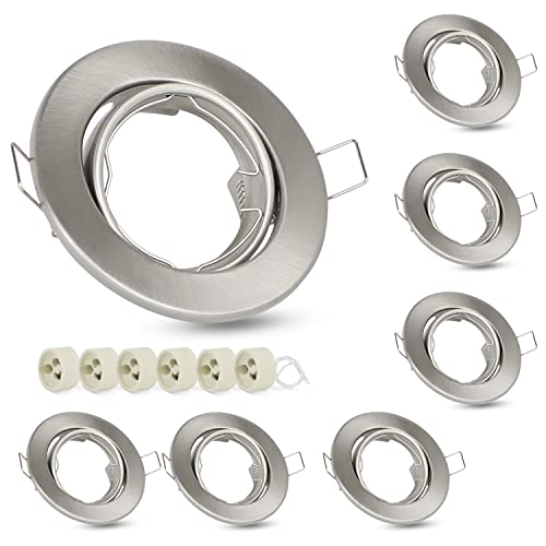 ZMH 6ER Einbaustrahler GU10 Einbaurahmen - GU10 Fassungen 230V Einbauleuchte Rahmen Einbauspots mit Sockel 50mm aus Aluminium Schwenkbar 30° Spot für LED Leuchtmittel Halogen von ZMH