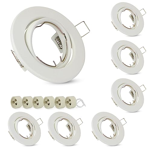 ZMH 6ER Einbaurahmen GU10 Set - Einbaustrahler Rahmen Einbauleuchte Weiß Fassungen 230V mit Sockel Lochdurchmesser 50mm Einbauspots Rund aus Metall Schwenkbar 30° Spot für LED Leuchtmittel Halogen von ZMH