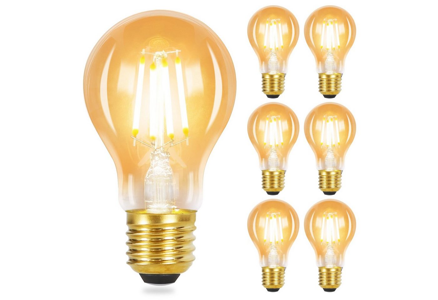 ZMH LED-Leuchtmittel A60 Vintage edison Light Bulb 2700K Schlafzimmer, E27, 6 St., warmweiß, Filament Retro Glas Birne Energiesparlampe von ZMH
