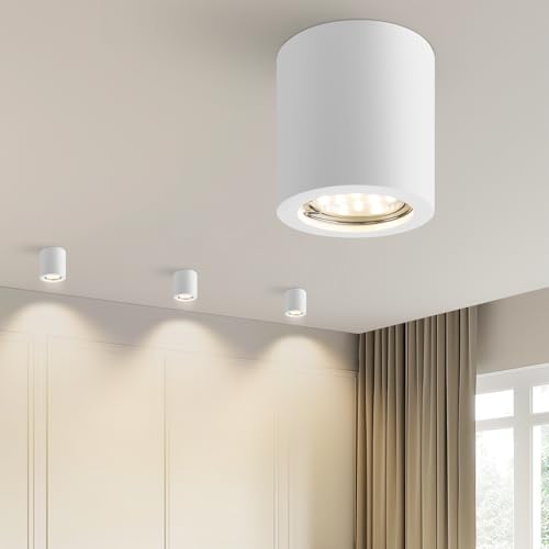 ZMH Aufbauspot weiß Aufbaustrahler rund: Aufbauleuchte GU10 Deckenspots Spots Deckenleuchte Aufputz aus Gips Modern klein Deckenlampe Max.40W für Küche Wohnzimmer Esszimmer - Ohne Leuchtmittel von ZMH