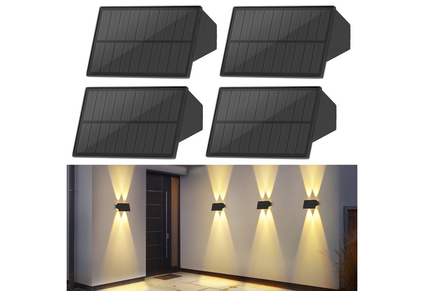 ZMH Außen-Wandleuchte 1/2/4 Wandlampe Warmweiß 3000K Solarlampen Up And Down Light für Außen, LED fest integriert, Warmweiß, Schwarz, 3000K Warmweiß, LED Außenwandleuchten, 2W ZMH Außen-Wandleuchte 1/2/4 Wandlampe Warmweiß 3000K Solarlampen Up And Down Light für Außen, LED fest integriert, Warmweiß, Schwarz, 3000K Warmweiß, LED Außenwandleuchten, 2W von ZMH