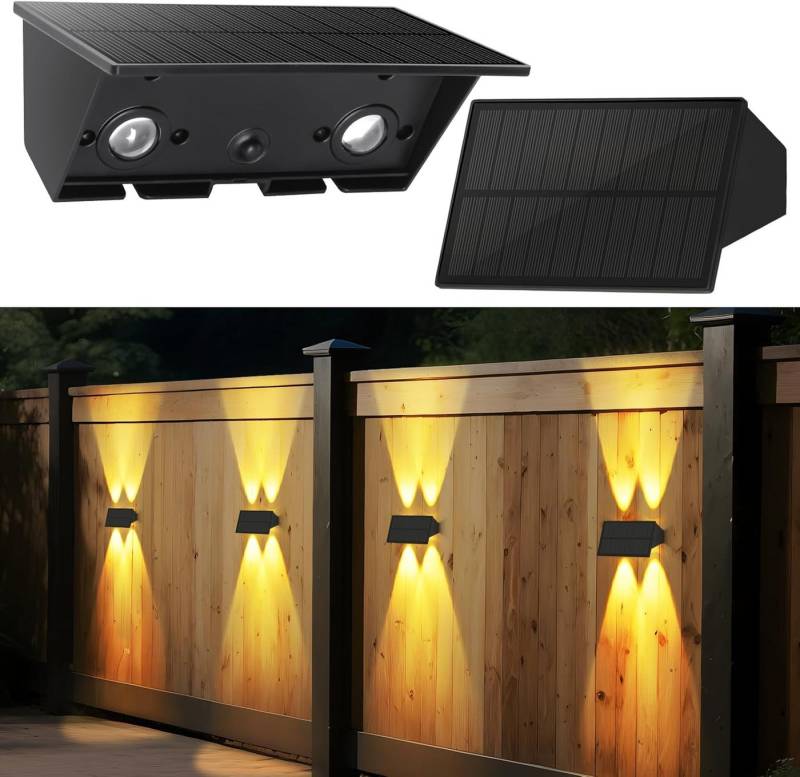 ZMH Außen-Wandleuchte 1/2/4ER Wandleuchte Solar für Außen 3000K Up and Down Wandlampe, LED fest integriert, 3000K Warmweiß, Warmweiß Solarwandleuchte Up and Down Solarleuchte von ZMH