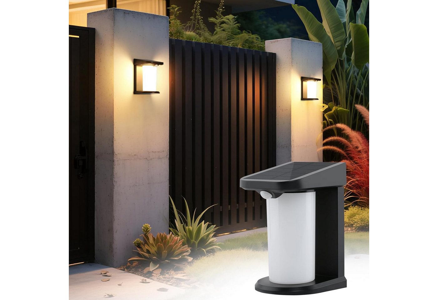ZMH Außen-Wandleuchte 1/2ER Wandleuchte Solar für Außen mit Bewegungsmelder Garten, LED fest integriert, 3000K Warmweiß, 3000K Warmweiß Solarlampen 2 Modi Wasserdichte LED Aussenlampe ZMH Außen-Wandleuchte 1/2ER Wandleuchte Solar für Außen mit Bewegungsmelder Garten, LED fest integriert, 3000K Warmweiß, 3000K Warmweiß Solarlampen 2 Modi Wasserdichte LED Aussenlampe von ZMH