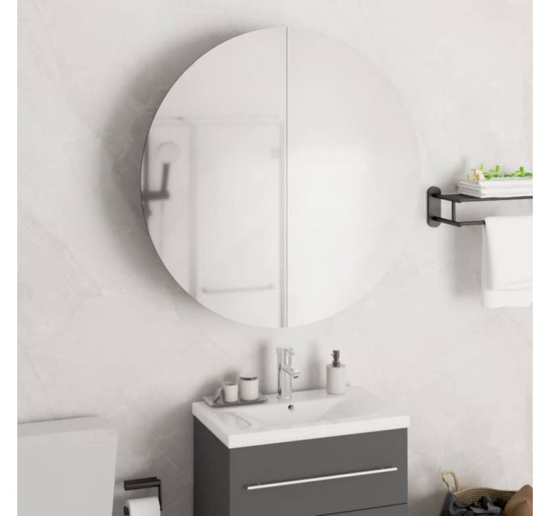 ZMH Badezimmerspiegelschrank Spiegelschrank mit Rundem Spiegel & LED Weiß 54x54x17,5 cm von ZMH