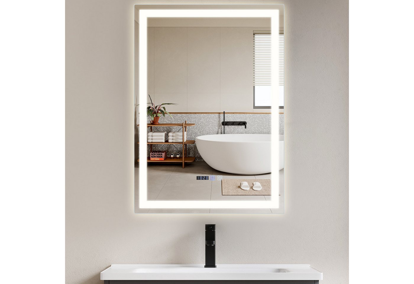 ZMH Badspiegel mit LED Leuchtung Badzimmer mit Touch-Funktion Weiß Wandspiegel (Packung, 1-St., 1* Badspigel), ‎IP44 Wasserdicht Dimmbar 3000-6500K Wandschalter von ZMH