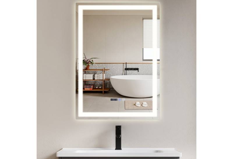 ZMH Badspiegel mit LED Leuchtung Badzimmer mit Touch-Funktion Weiß Wandspiegel (Packung, 1-St., 1* Badspigel), ‎IP44 Wasserdicht Dimmbar 3000-6500K Wandschalter von ZMH