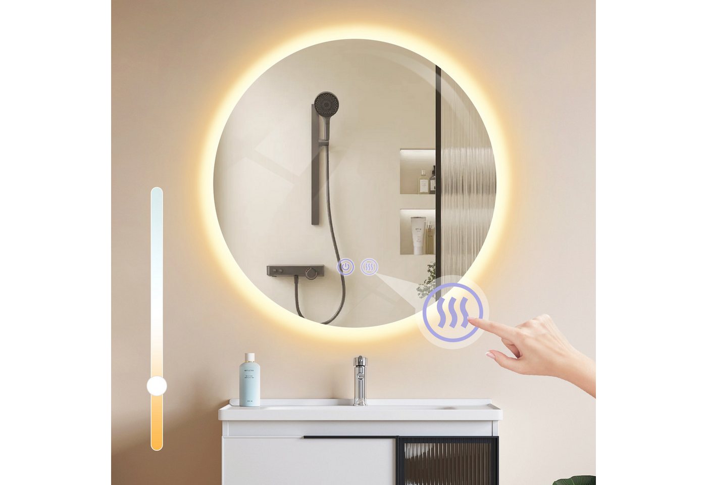 ZMH Badspiegel mit Beleuchtung 50cm Wandspiegel Dimmbar Touch-Schalter Badezimmer (Packung, 1-St., 1x Badspiegelleuchte), Rund Entfogger-Funktion Lichtspiegel von ZMH