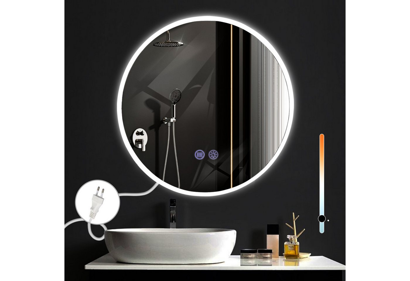 ZMH Badspiegel mit Beleuchtung Modern Badezimmerspiegel Dimmbar mit Touch-Schalter (Packung, 1-St., 1x Badspiegelleuchte), Weiß 80*80 CM Entfogger-Funktion Lichtspiegel von ZMH