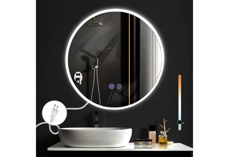 ZMH Badspiegel mit Beleuchtung Modern Badezimmerspiegel Dimmbar mit Touch-Schalter (Packung, 1-St., 1x Badspiegelleuchte), Weiß 80*80 CM Entfogger-Funktion Lichtspiegel von ZMH