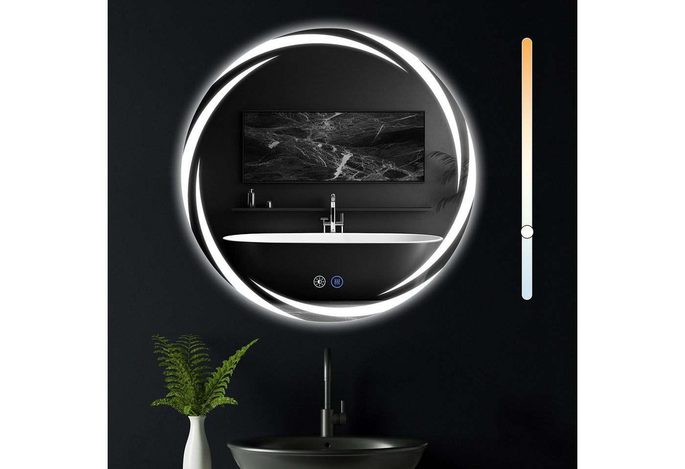 ZMH Badspiegel mit Beleuchtung Modern IP44 Rund Badezimmerspiegel mit Touch Funktion (Packung, 1-St., 1x Badspiegelleuchte), mit Licht Dimmbar - Schalter und Entfogger - Funktion für Badezimmer von ZMH