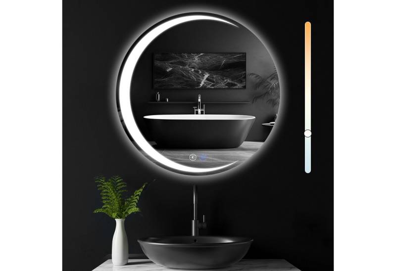ZMH Badspiegel mit Beleuchtung Modern Rund Wandspiegel Dimmbar für (Packung, 1-St., 1*Badspiegel), mit Touch - Schalter und Entfogger - Funktion von ZMH