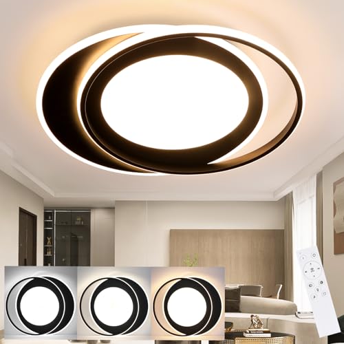 ZMH Deckenlampe LED Deckenleuchte Schlafzimmer - Wohnzimmerlampe Schwarz Schlafzimmerlampe Dimmbar mit Fernbedienung Wohnzimmer Deckenbeleuchtung Modern Küchenlampe Ring 48.5cm für Küche Flur Büro von ZMH