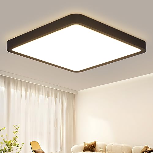 ZMH Deckenlampe LED Deckenleuchte Schlafzimmer - Schlafzimmerlampe Flach Küchenlampe Schwarz 23cm Badezimmer Deckenbeleuchtung Badezimmerlampe Warmweiß Badlampe IP44 Flurlampe Eckig 23W für Küche Flur von ZMH