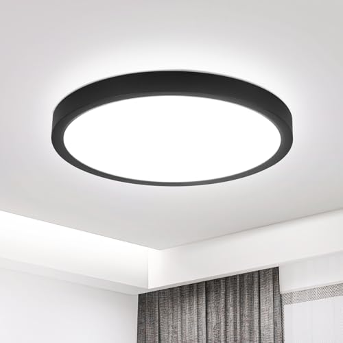 ZMH Deckenlampe LED Deckenleuchte Badezimmer - Badezimmerlampe Flach 15W Küchenlampe Schwarz Flurlampe Rund Flur Deckenbeleuchtung Kaltweiß Ø18cm Badlampe Klein für Küche Bad Schlafzimmer von ZMH