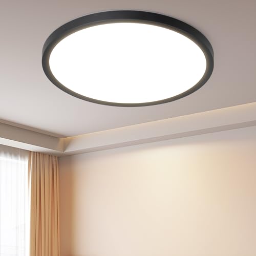 ZMH Deckenlampe LED Deckenleuchte Badezimmer - Ø30cm Badezimmerlampe Flach Schwarz Rhombenplatte Badlampe Rund Augenschutz Schlafzimmer Küchenlampe 24W Warmweiß Ultra Dünn Flurlampe für Küche Flur Bad von ZMH