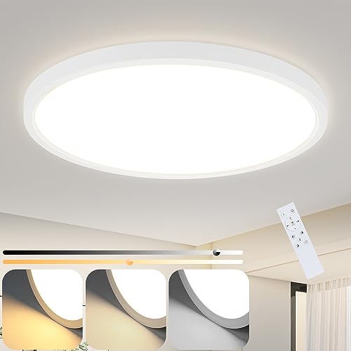 ZMH Deckenlampe LED Deckenleuchte Dimmbar - Ø30cm Badezimmerlampe Flach 20W Bad Deckenbeleuchtung mit Fernbedienung Schlafzimmerlampe Rund IP44 Wasserdicht Badlampe für Schlafzimmer Wohnzimmer Küche von ZMH