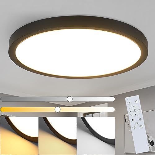 ZMH Deckenlampe LED Deckenleuchte Dimmbar - Ø30cm Badlampe Flach Schlafzimmerlampe Schwarz 20W Badezimmer Deckenbeleuchtung Rund mit Fernbedienung IP44 Wasserdicht Badezimmerlampe für Schlafzimmer Bad von ZMH