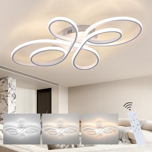 ZMH Deckenlampe LED Deckenleuchte Dimmbar - Wohnzimmerlampe Groß 100cm Wohnzimmer 90W Modern Weiß Schlafzimmerlampe Schlafzimmer mit Fernbedienung Design Deckenbeleuchtung für Esszimmer Büro Küche von ZMH