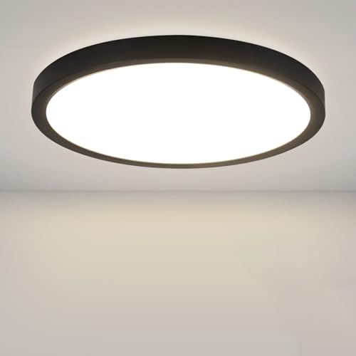 ZMH Deckenlampe LED Deckenleuchte Flach - 15W Badlampe Neutralweiß Ø22cm Badezimmer Deckenbeleuchtung Badezimmerlampe IP44 Wasserdicht Schlafzimmerlampe Schwarz Küchenlampe Rund für Schlafzimmer Bad von ZMH