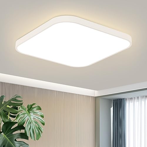 ZMH Deckenlampe LED Deckenleuchte Schlafzimmer - Schlafzimmerlampe Flach 27cm Küchenlampe Warmweiß Badezimmerlampe IP44 Bad Deckenbeleuchtung Flurlampe Eckig Badlampe 19W für Küche Flur Badezimmer von ZMH