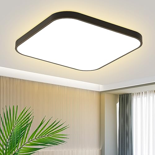 ZMH Deckenlampe LED Deckenleuchte Flach - Schlafzimmerlampe 27cm Küchenlampe Schwarz Badezimmerlampe Warmweiß 19W Schlafzimmer Deckenbeleuchtung Eckig Badlampe IP44 Flurlampe für Küche Flur Badezimmer von ZMH