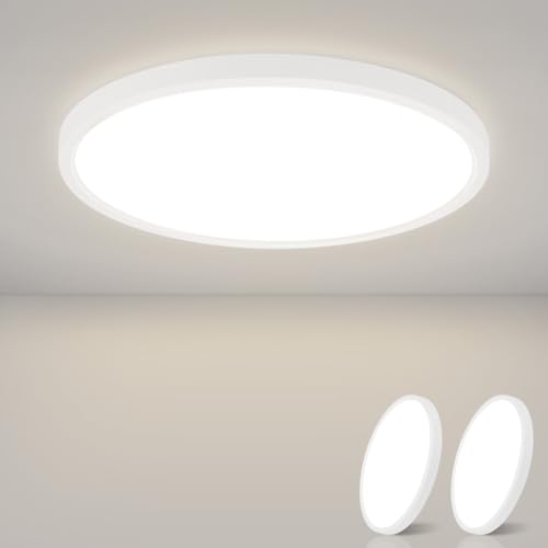 ZMH Deckenlampe LED Deckenleuchte Flach - 2ER Badezimmerlampe 15W Neutralweiß Ø22cm Badezimmer Deckenbeleuchtung Schlafzimmerlampe IP44 Wasserdicht Badlampe Rund Küchenlampe für Bad Schlafzimmer Flur von ZMH