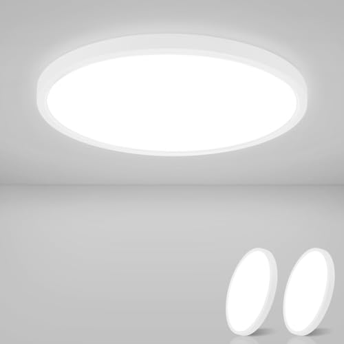 ZMH Deckenlampe LED Deckenleuchte Flach - 2ER Badezimmerlampe Ø22cm Badezimmer Deckenbeleuchtung 15W Schlafzimmerlampe IP44 Wasserdicht Badlampe Rund Küchenlampe Kaltweiß für Bad Schlafzimmer Flur von ZMH