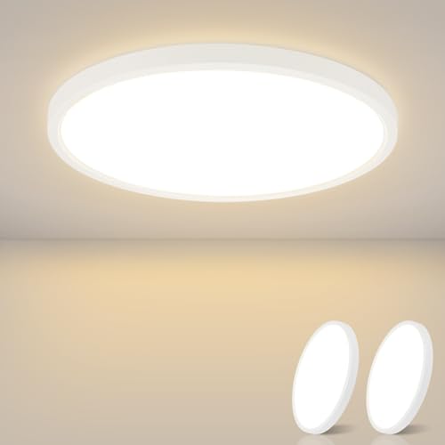 ZMH Deckenlampe LED Deckenleuchte Flach - 2ER Schlafzimmerlampe Ø22cm Badlampe 15W Schlafzimmer Deckenbeleuchtung Badezimmerlampe IP44 Küchenlampe Rund Flurlampe Warmweiß für Badezimmer Küche Flur von ZMH