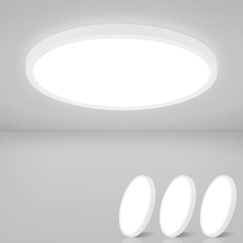 ZMH Deckenlampe LED Deckenleuchte Flach - 3ER Badezimmerlampe Ø22cm Badezimmer Deckenbeleuchtung 15W Schlafzimmerlampe IP44 Wasserdicht Badlampe Rund Küchenlampe Kaltweiß für Bad Schlafzimmer Flur von ZMH