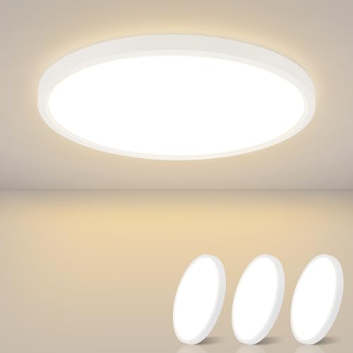 ZMH Deckenlampe LED Deckenleuchte Flach - 3ER Schlafzimmerlampe Ø23cm Badlampe Rund 18W Schlafzimmer Deckenbeleuchtung Badezimmerlampe IP44 Küchenlampe Warmweiß Flurlampe Weiß für Bad Küche Flur von ZMH
