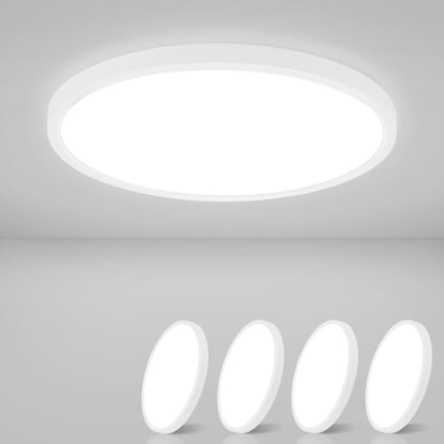 ZMH Deckenlampe LED Deckenleuchte Flach - 4ER Badezimmerlampe Ø22cm Badezimmer Deckenbeleuchtung 15W Schlafzimmerlampe IP44 Wasserdicht Badlampe Rund Küchenlampe Kaltweiß für Bad Schlafzimmer Flur von ZMH