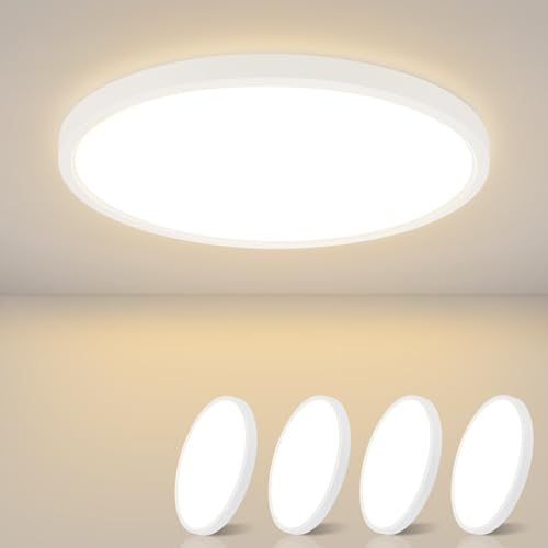 ZMH Deckenlampe LED Deckenleuchte Flach - 4ER Schlafzimmerlampe Ø22cm Küchenlampe 15W Schlafzimmer Deckenbeleuchtung Badezimmerlampe IP44 Badlampe Rund Flurlampe Warmweiß für Badezimmer Küche Flur von ZMH